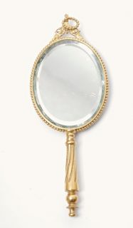 Antique Gilt Hand Mirror Backed with Painted Enamel Signed Leo 