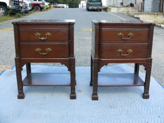 ANTIQUE PAIR NIGHTSTANDS SOLID MAHOGANY CHIPPENDALE GEORGETOWN 