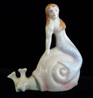 Vintage Porcelain Bisque Mermaid on A Snail Figurine