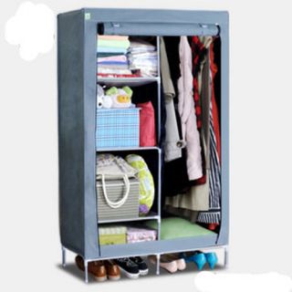   Storage Portable Wardrobe Organizer Closet Rack Silver Armoires