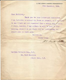 1906 Letter from H.O. Arnold Forster (Secretary of War) to Carlyon 