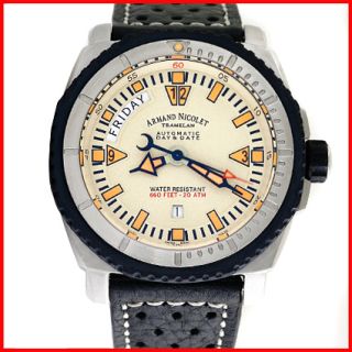 Armand Nicolet Automatic Day Date Black Leather Watch