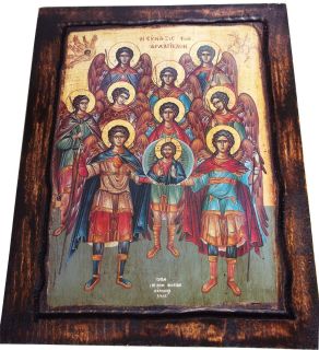 Synaxis Of The Holy Archangels Orthodox Byzantine icon on wood 