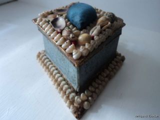 Antique Victorian Folk Art Seashell Trinket Box as Is