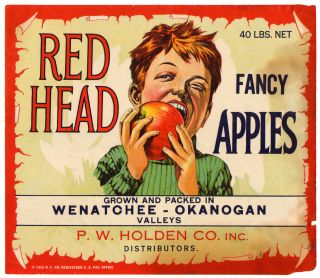 Red Head Vintage Apple Fruit Crate Label Wenatchee WA