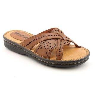 Minnetonka Asbury Womens Size 5 Brown Wide Open Toe Leather Slides 