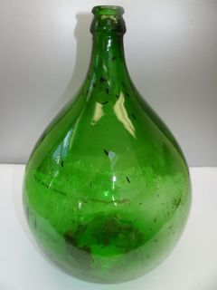 Vintage Used Villahi Large Green Glass Demi John Decorative Winemaking 
