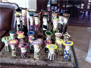 Lot of 29 Hand Painted, Susan Paley Vases/Candleholders/Salt & Pepper 