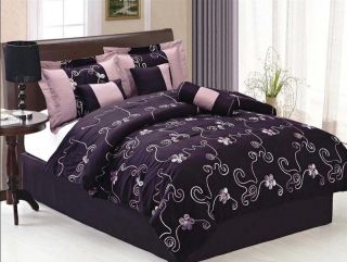 Pcs Laced Oriental Pattern Comforter Set Bed in A Bag Queen Purple 