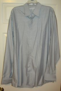 Assante Mens Slver Stripe French Cuffed Button Dress Shirt Mens 17 1 2 