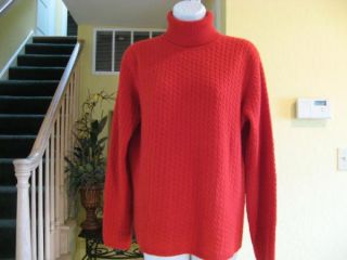 Talbots 100 Cashmere Red Cableknit Turtleneck Sweater XL