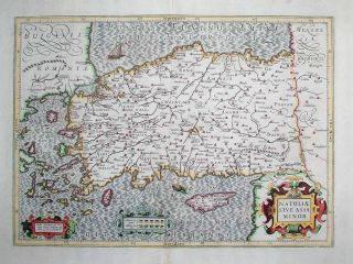 1619 Hondius Map Turkey Natoliae Asia Minor Decorative