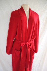 ARLOTTA Saks 100% CASHMERE Red Soft Knit Belted Lounge Robe Long 