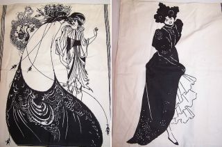 Vintage Aubrey Beardsley Black & White Women Bloomcraft Screen Print 