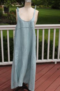 CYNTHIA ASHBY Long 100% Linen Light Blue Dress