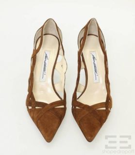Brian Atwood Brown Suede Scallop Cut Out Pumps Size 36.5 NEW