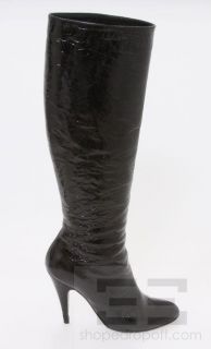 Brian Atwood Black Crinkled Patent Leather Knee High Heel Boots, Size 