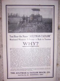 1916 Ad Aultman Taylor Farm Tractor Mansfield Ohio U