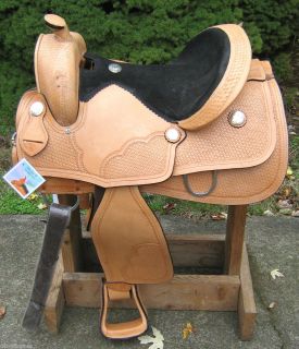 New Double T Western Saddle 16 Black Suede Seat Light Oil Tooling 