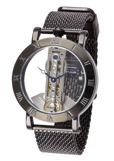 New ion Black Automatic Wrist Watch Spectacular Full Skeleton Design 