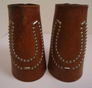 Antique Askew Western Cowboy Horseshoe Stud Leather Cuffs Wrist Guard 