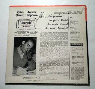CHARADE SIGNED SOUNDTRACK ALBUM HENRY MANCINI AUDREY HEPBURN 1963