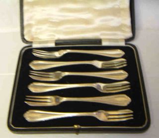 Atkin Bros Elizabeth Pat Silver Plated Pastry Forks 6IN28GMEA c1921 