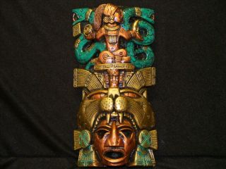 Aztec Warrior Mask Stone Jaguar Calendar Mayan Mexican Art Maya Mexico 
