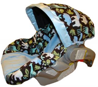 Infant Car Seat Cover for Baby Boy Blue Zoology Free SHIP