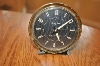 Vintage Baby Ben Alarm Clock by WESTCLOX Black Gold 3 inch diameter 