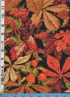 Fabric Fabriquilt Fall Spectacular Leaves Berries Gold