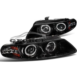 Glossy Black 97 00 Sebring Avenger LED Twin Halo Projector Headlights 