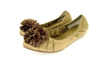Womens Brown Audrey Brooke Ballet Flats Shoes Slip Ons Flower Stretch 