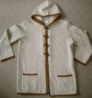 LAUREN HANSEN Cream Ivory Wool Hood Toggle Jacket Coat Medium CLEAN 