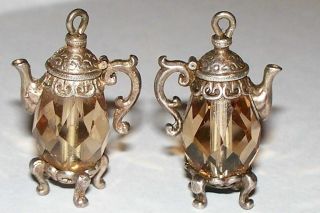 Nuvo Tall Teapot Rich Golden Amber Crystal UK Vintage Sterling Charm 