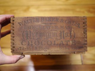 Antique Vintage 1900s Bakers Chocolate Wooden Dovetail Box Crate
