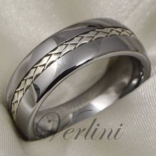 Tungsten Ring Silver Inlay Mens Wedding Band Titanium Color Size 6 13 