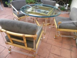   Four Seasons Lucite Bamboo Set of 4 Arm Chairs Dining Table Set