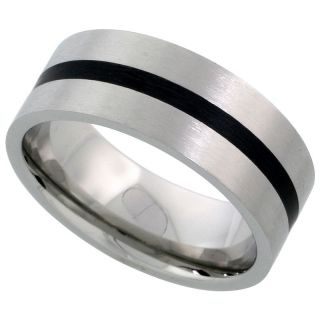 Stainless Steel Band Silver w Black Strip Comfort Ring