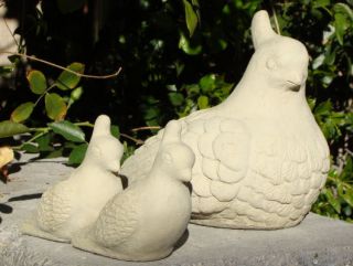 Stone MAMA & BABY QUAIL SET Cement Garden Bird Lawn Yard Statue use by 