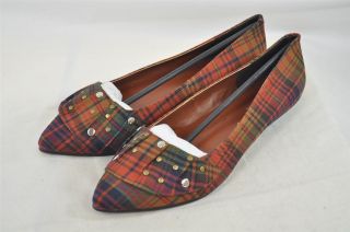 Barefoot Tess bft Queens Red Green Plaid Studded Flats with 1 Kitten 