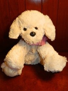 Dress Barn White Puppy Dog Pink Scarf Plush Stuffed Animal Dress Barn 