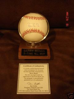 Barry Bonds Autographed MLB Baseball 3 Time MVP w COA