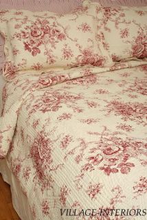 Ballard French Country Red Toile King 100 Cotton Quilt Set