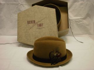 Baskin Otis Club Mens Fedora Hat Camel Brown 7 1 4 with Box
