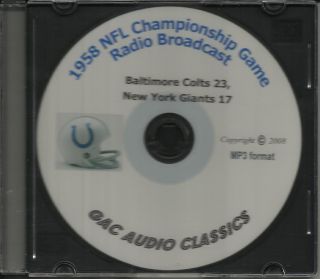 1958 Baltimore Colts NFL Championshp Game Broadcast