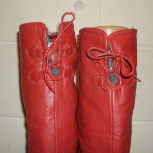   knee high RED LEATHER SIBERIAN HUSKY BOOTS Bastien sz 8 1/2M lace back