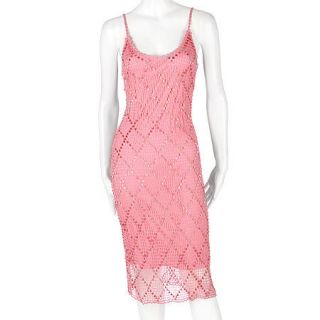 NOWT Basix II Coral Pink Cocktail Party Evening Beads Crochet Dress XS 