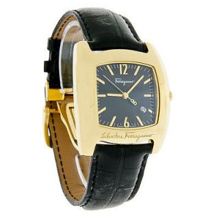 Salvatore Ferragamo Vara Mens Black Leather Swiss Quartz Watch 