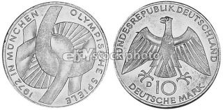 Germany   Federal Republic 10 Mark, 1972, Munich Olympics, Schleife 